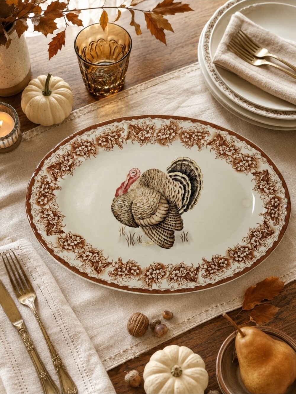 Vintage Gooseberry Patch Turkey Platter 14x10 Thanksgiving Serving Dish